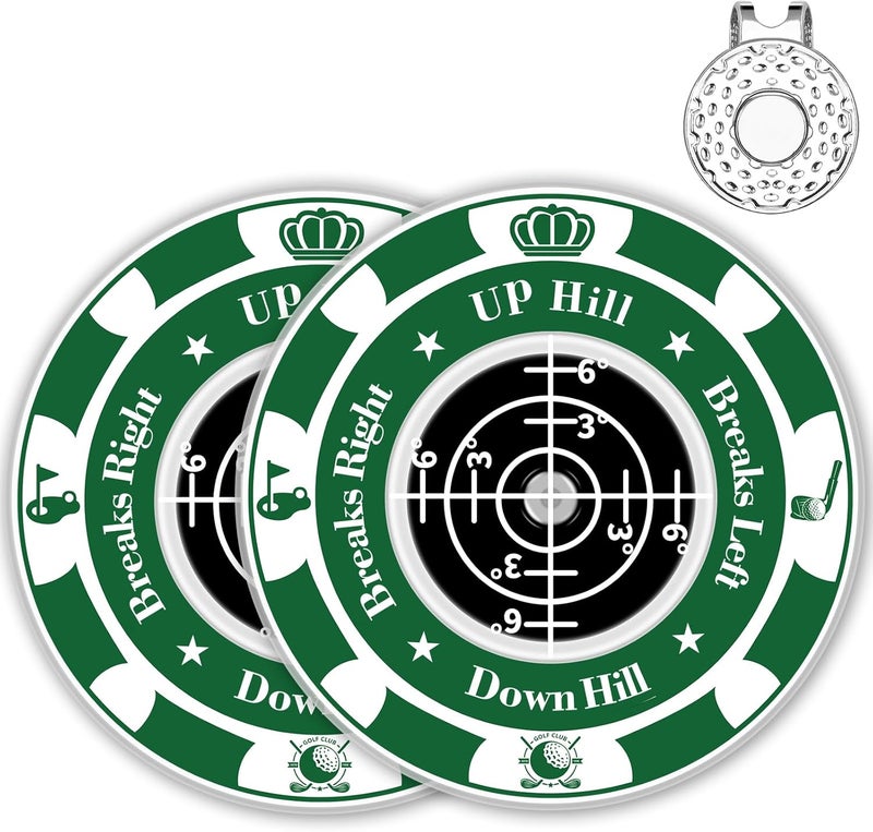Tsocent Golf Green Reader, 2 Pack Ball Marker for Putting Green with High Precision Horizontal Bubble, Golf Accessories Putt Aid Tool with Hat Clip, Present for Men Women - Image 1